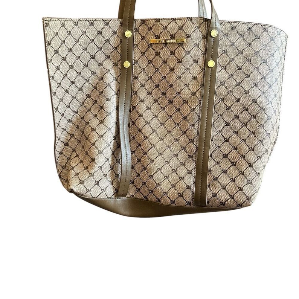 Steve Madden Women's Brown Geometric Tote Bag Casual Handbag